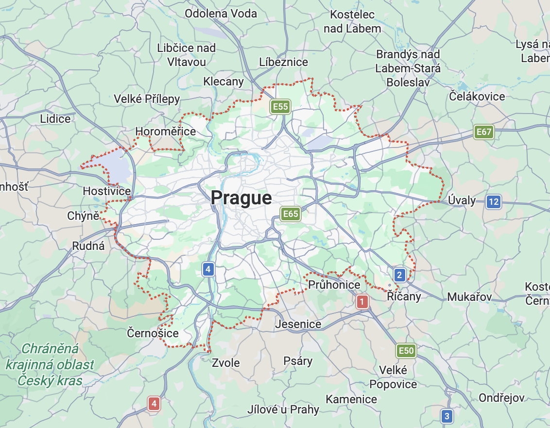 Mapa oblasti, kde působíme — Praha a okolí